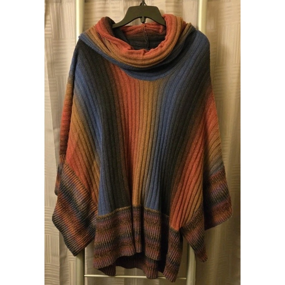 Dor Dor Couture Sweater Poncho‎ Kimono Sleeves Multi-color Jewel Tone Small